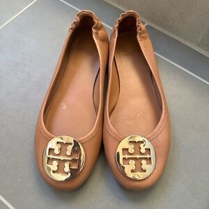 Tory Burch Brown Flats with Gold Logo